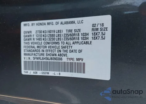 2018 Honda Odyssey Ex from USA, damaged, VIN 5FNRL6H56JB090386